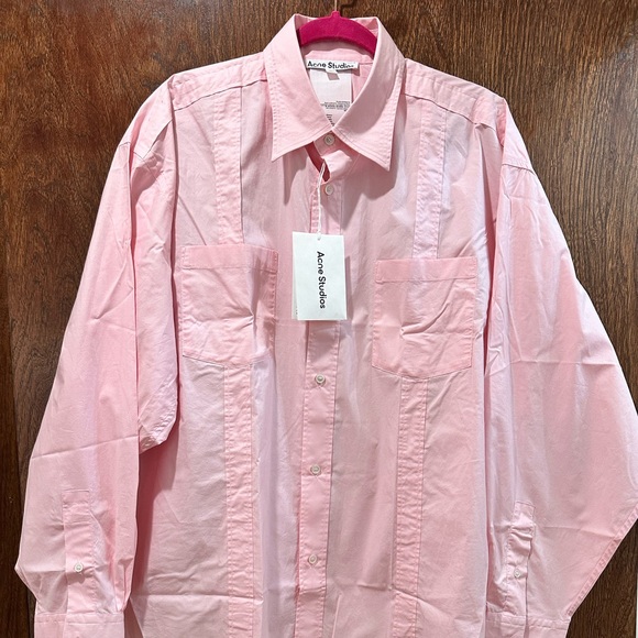 Acne Studios Tape-detail Pink Classic-collar Shirt Men's Size M